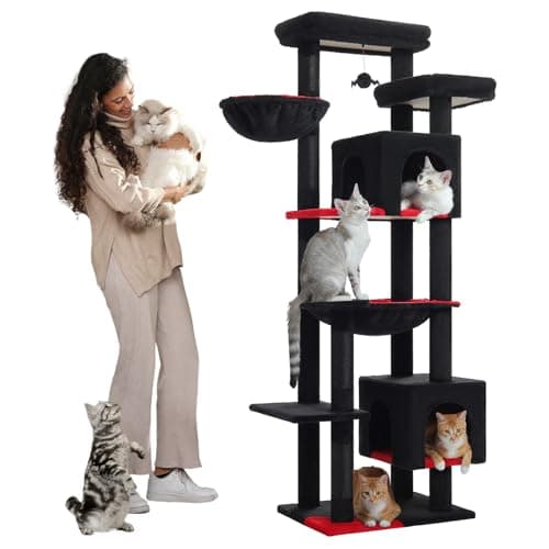 PETEPELA Gothic Cat Tree for Large Indoor Cats, Black with Big Hammock and Scratching Posts