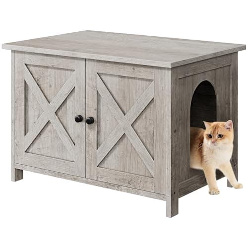 Shintenchi Cat Litter Box with Removable Divider & End Table, Grey