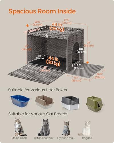 Feandrea Dove Gray Handwoven Rattan Cat Litter Box Enclosure UPCL014G01