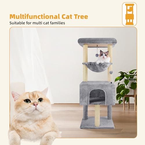 -grey multi-level cat tree tower for indoor cats