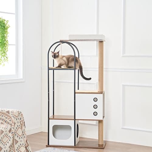 Modern 4-Tier Cat Tree with Caves & Scratching Posts