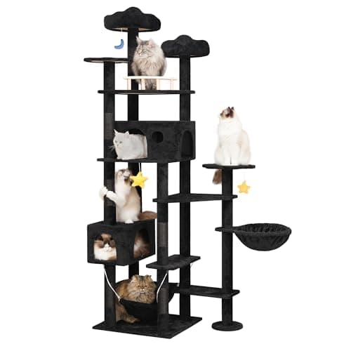 Giant Smoky Gray Cat Tree for Big Cats & Maine Coons, Tall Scratching Tower — Black