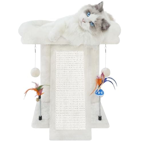 TWDEPART Grey Cat Tree Tower with Scratching Post and Playful Toy Balls — Beige