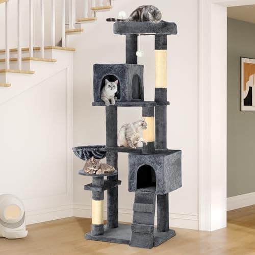 YITAHOME Beige 44in Multi-Level Indoor Cat Tree with Scratch Posts & Hammock — Brown