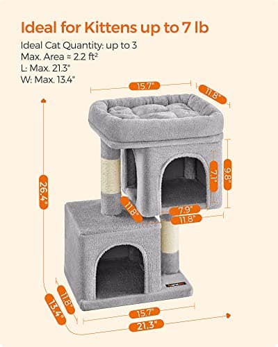 Feandrea Light Gray Cat Tree for Kittens Up to 7 lbs