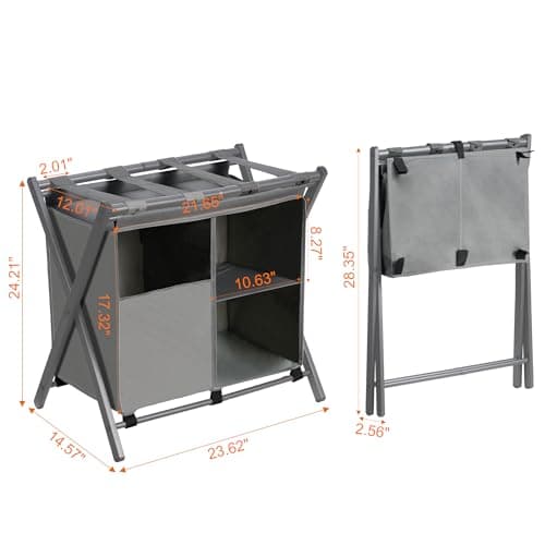 Folding Luggage Rack Set for Bedroom Hotel, Steel Frame, Pack of 2, Black