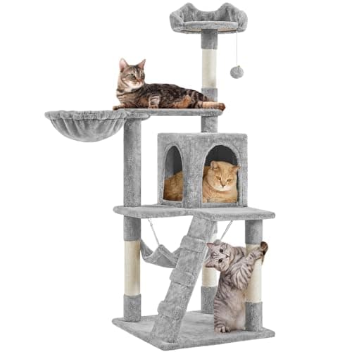 Yaheetech 54in Pink Multi-Level Cat Tree with Hammock — Light Gray