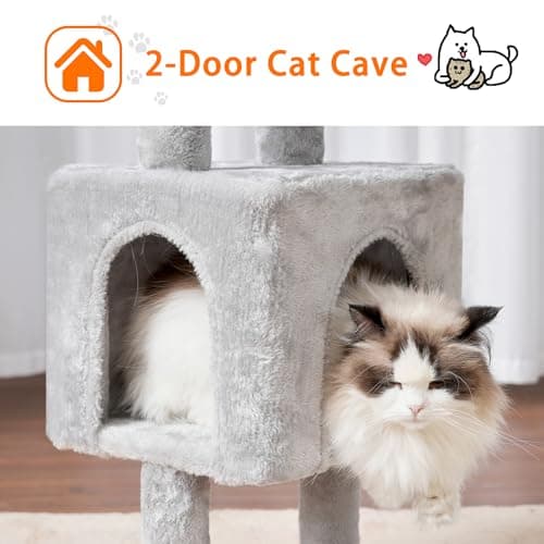 Heybly Cat Tree for Indoor Cats 39.4 Inches Tower HCT006SW Light Gray Scratching Post and Dangling Toy