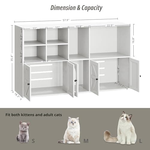 IRONCK 2-cat Litter Box Enclosure, White, Hidden Furniture with Large Storage