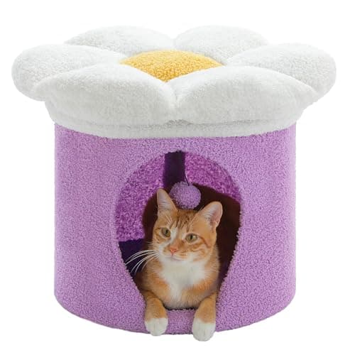 Petepela 2-Level Cat Bed, Pink: Tree House & Flower Bed, Large Cats — Purple
