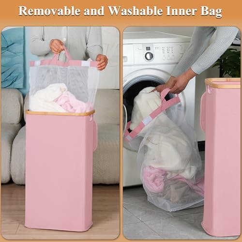 Large Pink Laundry Hamper with Lid and Handle