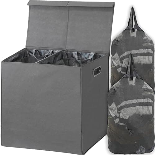 Black Houseware Double Laundry Hamper with Lid & Removable Bags — Dark Grey