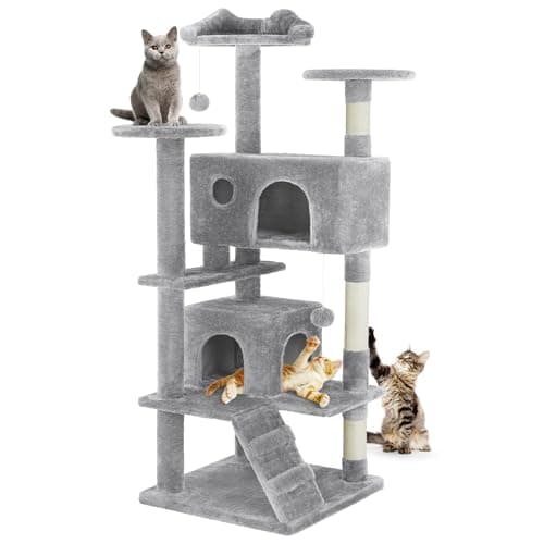 DUMOS 54-inch Multi-Level Indoor Cat Tree with Condos & Scratch Posts – Dark Grey — Light Grey