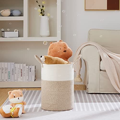 Vippo Large Woven Laundry Basket - White & Brown, 58L