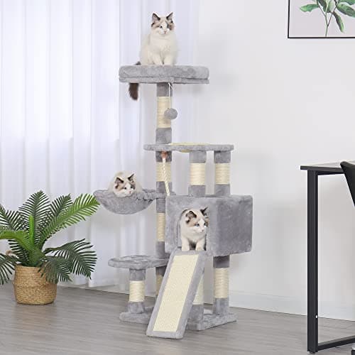 Heybly Cat Tower with Feeding Bowl and Scratching Board
