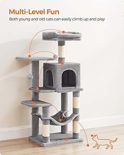 Feandrea Cat Tree 44.1-Inch with Scratching Posts and Hammock