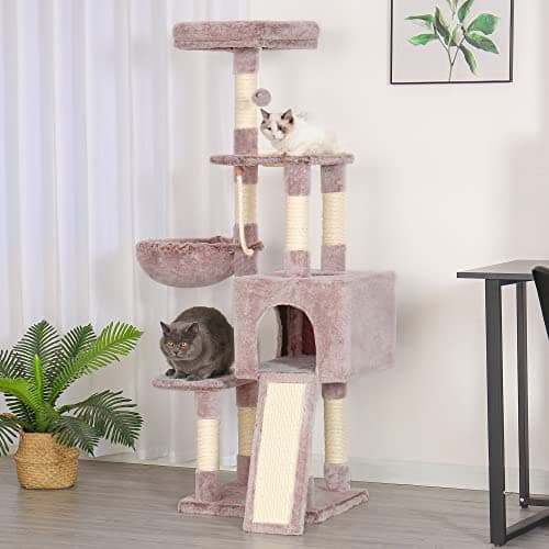 Heybly Cat Tower with Feeding Bowl and Scratching Board