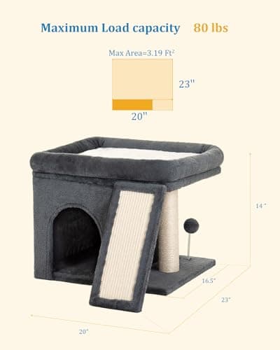 Large Cat Tree Tower with Big Perch Bed & Cat Toy, Dark Gray
