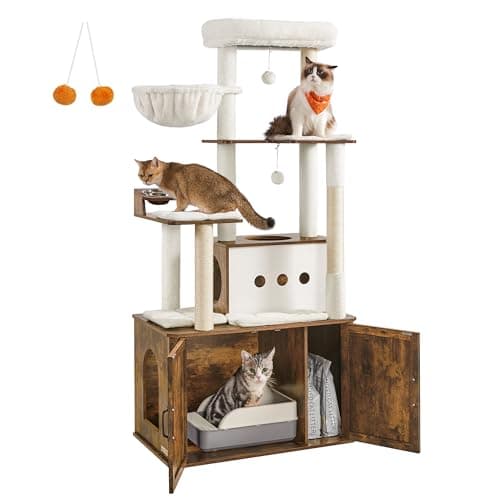 Feandrea Cat Tree with Litter Box Enclosure for Large Cats — Rustic Brown