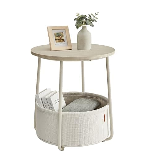 VASAGLE Laurel Green & Cream White Fabric Basket End Table — Cream White