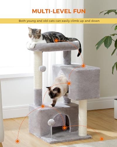Light Grey Cat Tree with 2 Condos & 31.5" Tower for Indoor Pets