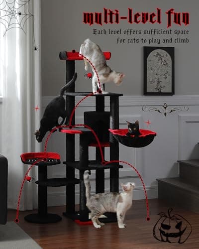 Black Gothic Cat Tree with Coffin Bed & Cat Condo for Indoor Cats