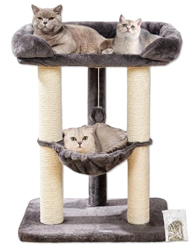 Happi N Pets 28" Tall Cat Tree Tower for Maine Coon, Sisal Scratcher & Soft Perch-Gray