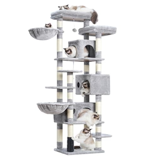 Smoky Gray Hey-brother 74" Multi-Level Cat Tree with 3 Condos & 2 Decks for Indoor Cats MPJ035 — Light Gray