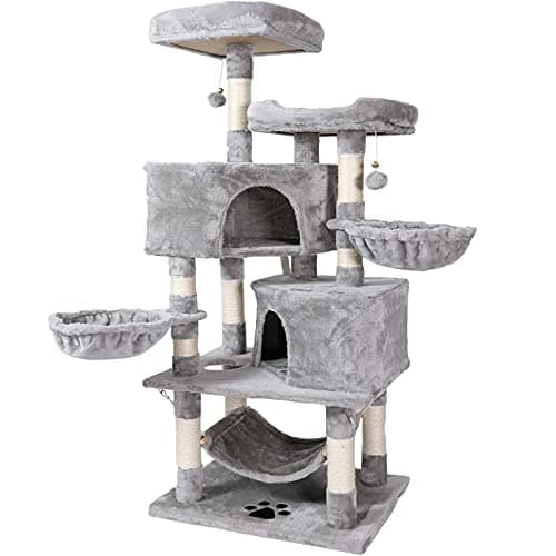 NEGTTE Multi-Level Cat Tree for Large Cats - Cat Condo & Climbing Tower — Light grey