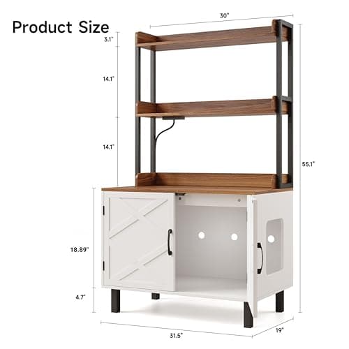 White 55 Inch Cat Litter Box with Storage & Charging, Wooden House for Livingroom & Entryway