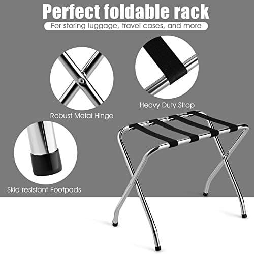 Tangkula Chrome Folding Luggage Rack, No Assembly Required, Silver