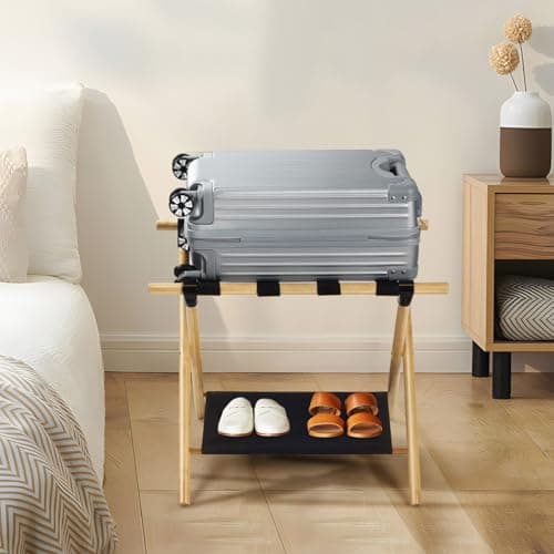 JinDoWin Natural Wood Luggage Rack for Guest Room (1 Pack)