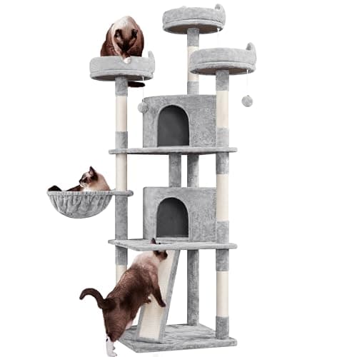 Yaheetech Large Cat Condo with Sisal Platforms & Scratching Posts, Dark Gray — Light Gray