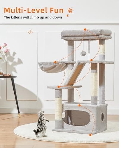 Taoqimiao Light Gray 38.2-Inch Cat Tree with Adjustable Baskets & Lux Perch MS029SW