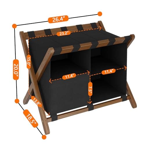 Bamboo Luggage Rack Set of 2 with Laundry Bag - Heavy-Duty Holder for Guest Room Hotel - Holds up to 141 lb