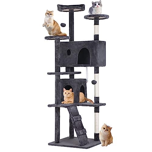 BestPet 70in Cat Tree Tower with Scratching Posts & Toys, Multi-Level Activity Center,Light Gray — Ashy