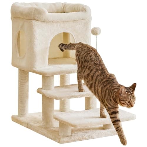 Pink 3-Step Cat Tree, 28.7" Scratching Tower for Indoor Cats — Beige