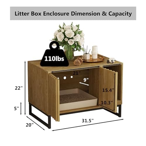 Modern Cat Litter Box Enclosure with Scratch Pad & Washroom (Natural)