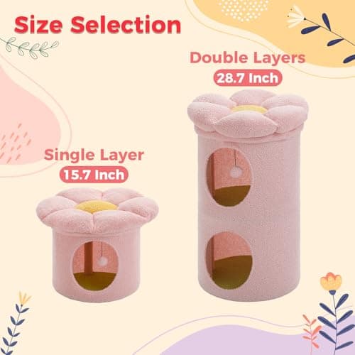 Petepela 2-Level Cat Bed, Pink: Tree House & Flower Bed, Large Cats