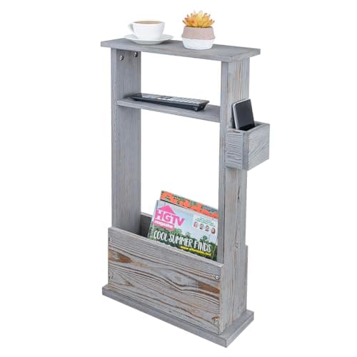 Vintage Gray Wood Narrow Side Table with Storage Shelf