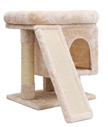 SYANDLVY Indoor Cat Tree for Large Adults with Scratching Post and Activity Tower (Smoky Grey) — Beige