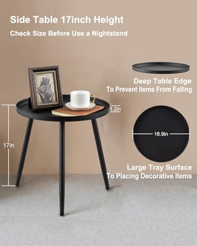 AOJEZOR Matte Black 3-Legged End Table for Small Spaces