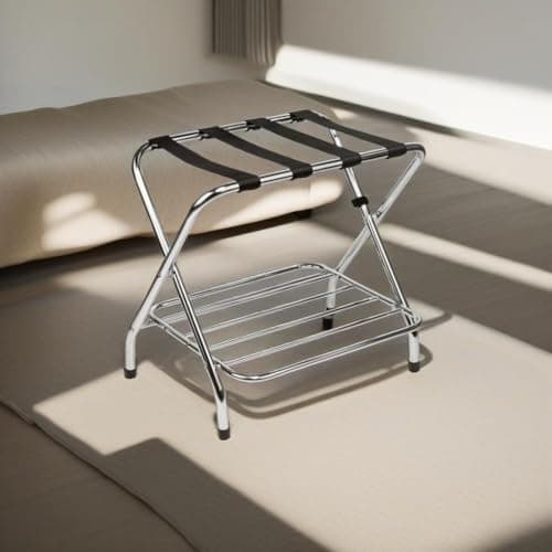 Double Tier Chrome Foldable Luggage Rack for Guest Room