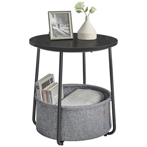VASAGLE Laurel Green & Cream White Fabric Basket End Table — Ebony Black + Slate Gray