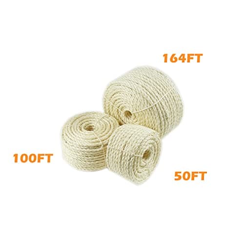 Sisal Rope for Cat Scratcher Replacement and Repair 1/4 inch - 50/100/164 Feet