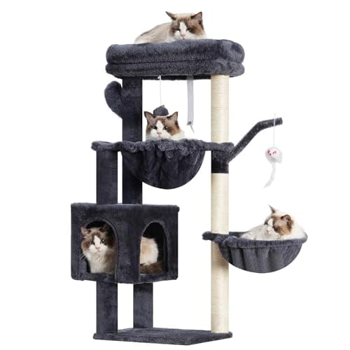 Heybly Cat Tree for Indoor Cats 39.4 Inches Tower HCT006SW Light Gray Scratching Post and Dangling Toy — Smoky Gray