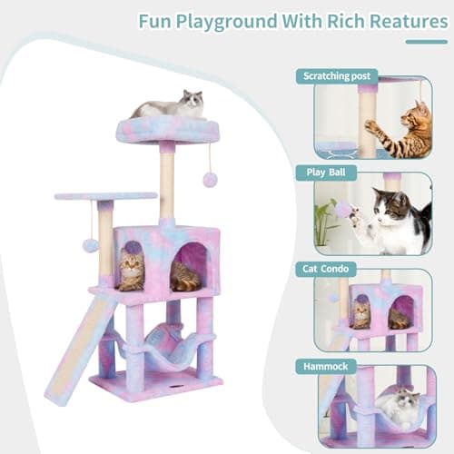 MIAO PAW Rainbow Cute Indoor Cat Tree with Scratching Post & Hammock