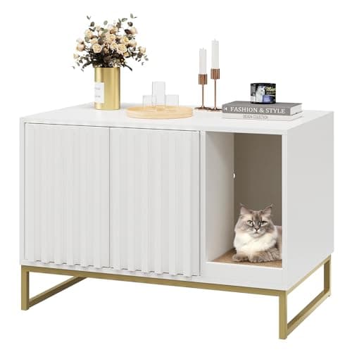 Modern Cat Litter Box Enclosure with Scratch Pad & Washroom (Natural) — White