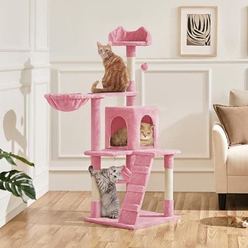 Yaheetech 54in Pink Multi-Level Cat Tree with Hammock