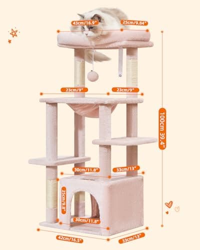 Taoqimiao MS027P Jelly Pink 39.4-Inch Kat Tree for Kittens